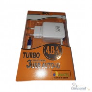 Carregador Turbo para Celular V8 Com 3 Portas Usb